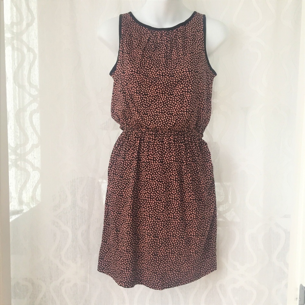 Ann Taylor LOFT Pink Black Leaf Print Dress